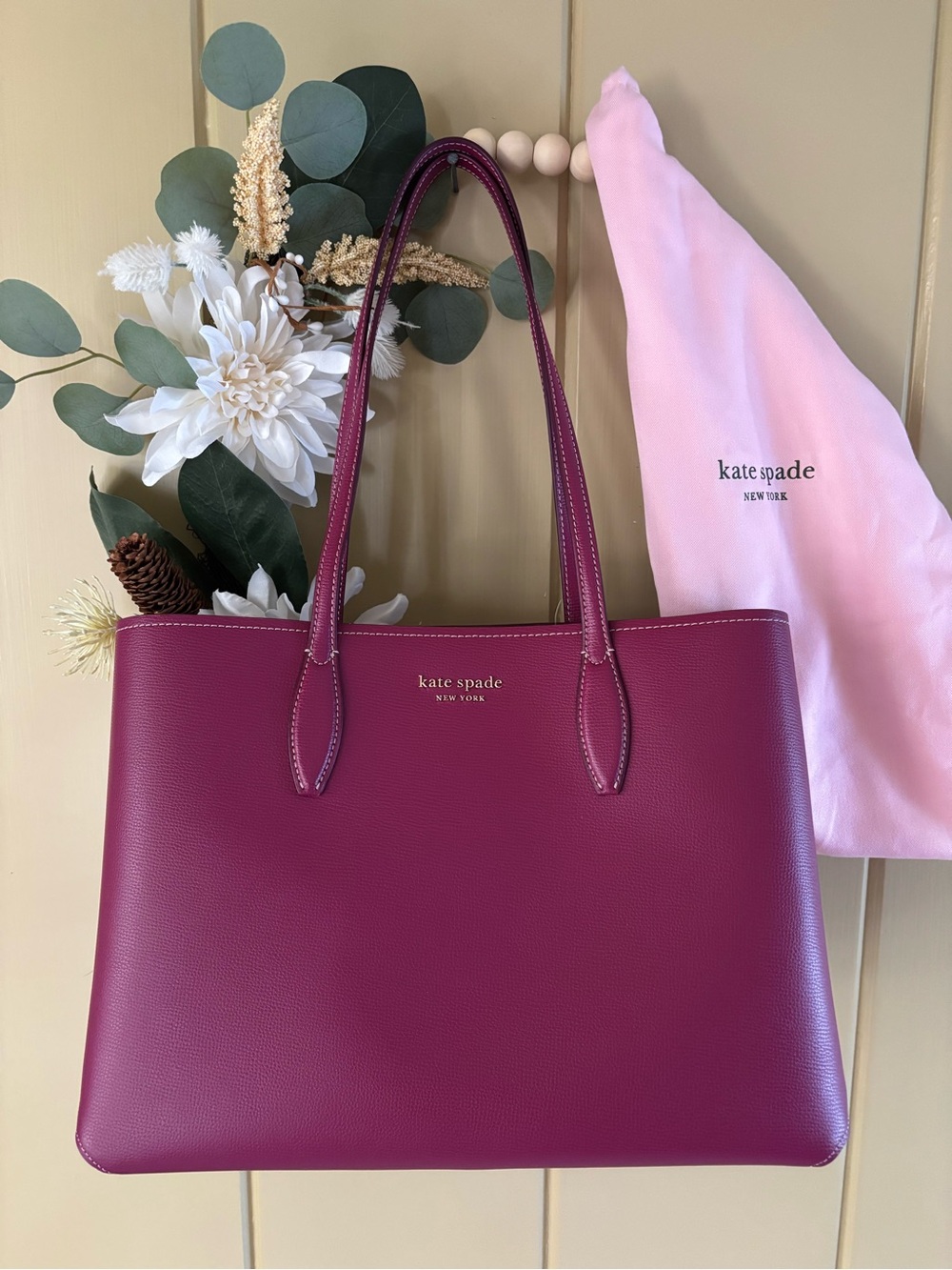 Kate Spade All Day Deep Raspberry Leather Tote Bag